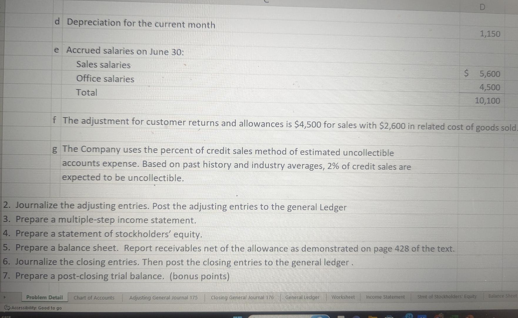 A B C 1. The unadjusted trial balance has been entered on