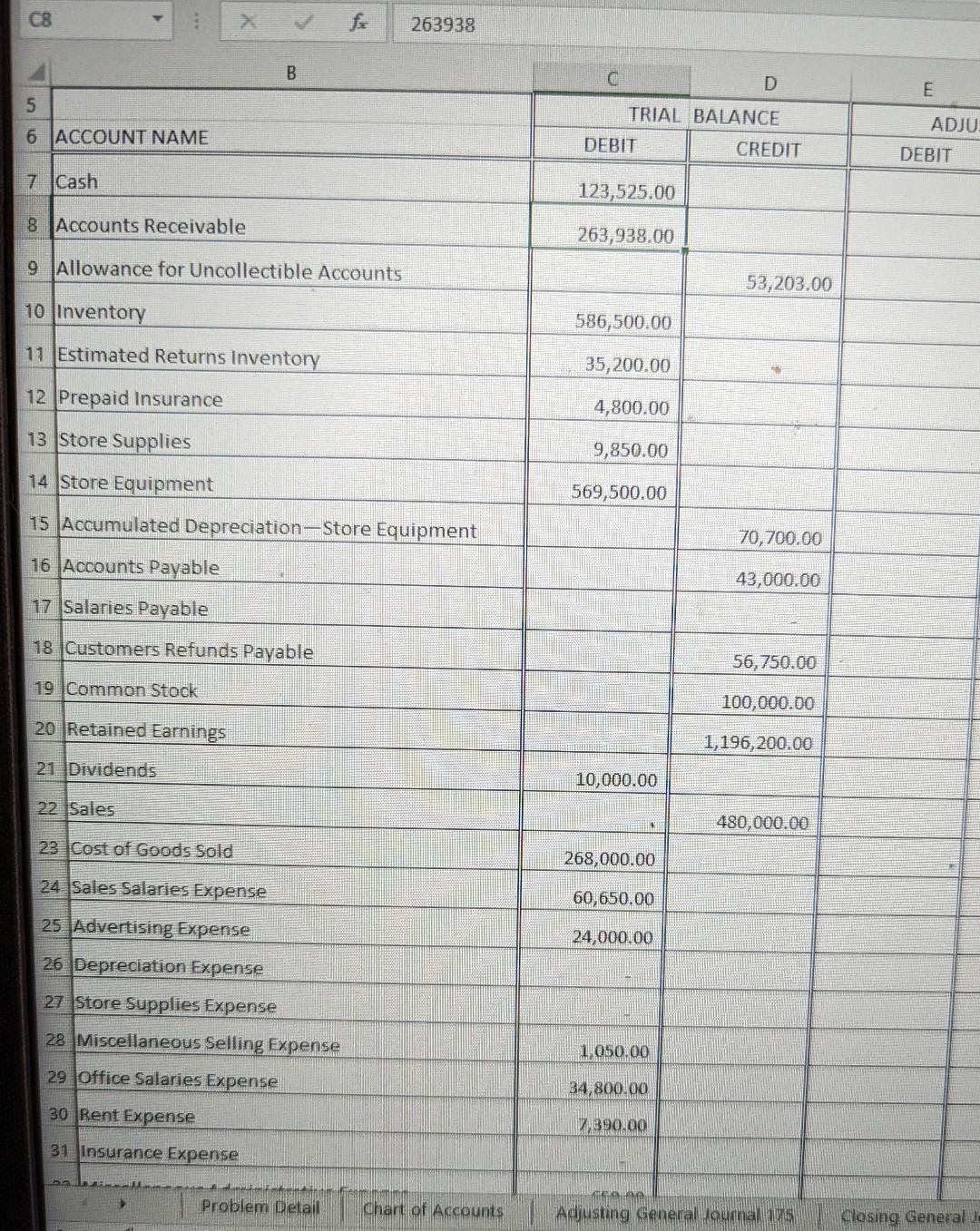 a 10 -column end-of-period spreadsheet (work sheet) for you. Complete the spreadsheet
