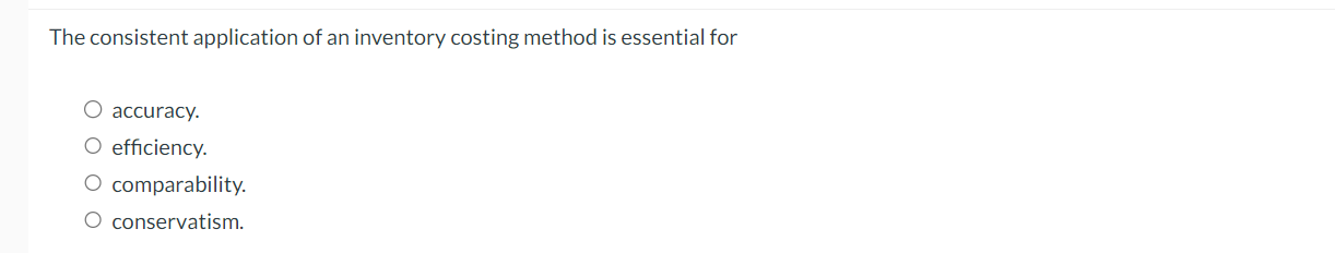  The consistent application of an inventory costing method is essential for
