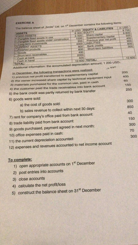 Please help on the to complete session. EXERCISE A The balance