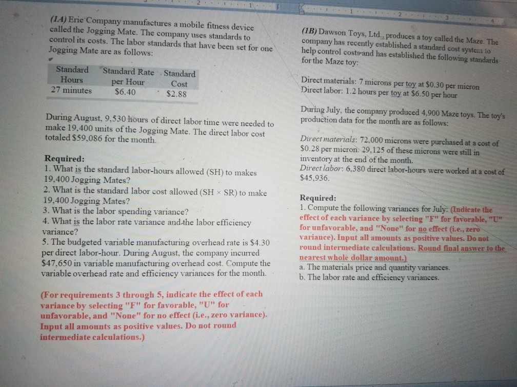 1A answer format 1B Format This is a long question. But