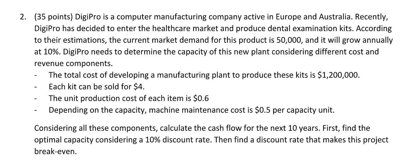 2. (35 points) DigiPro is a computer manufacturing company active in