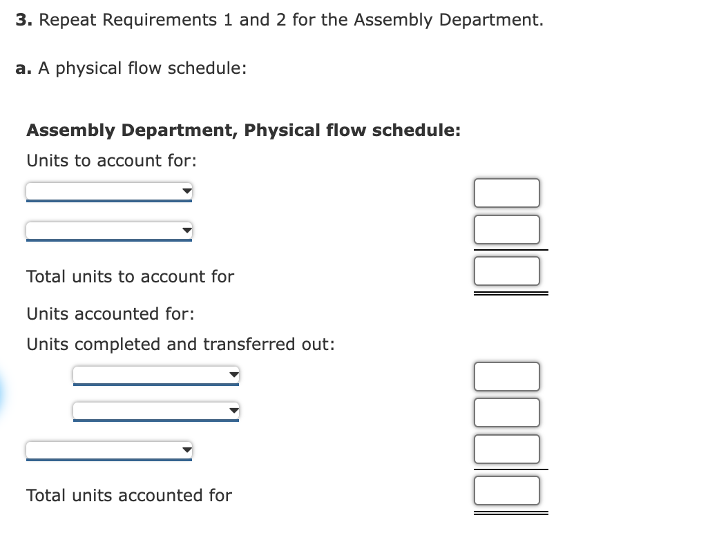 following for the Molding Department: a. A physical flow schedule b. An