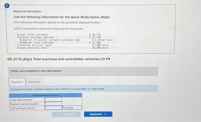 Required information Use the following information for the Quick Study below.