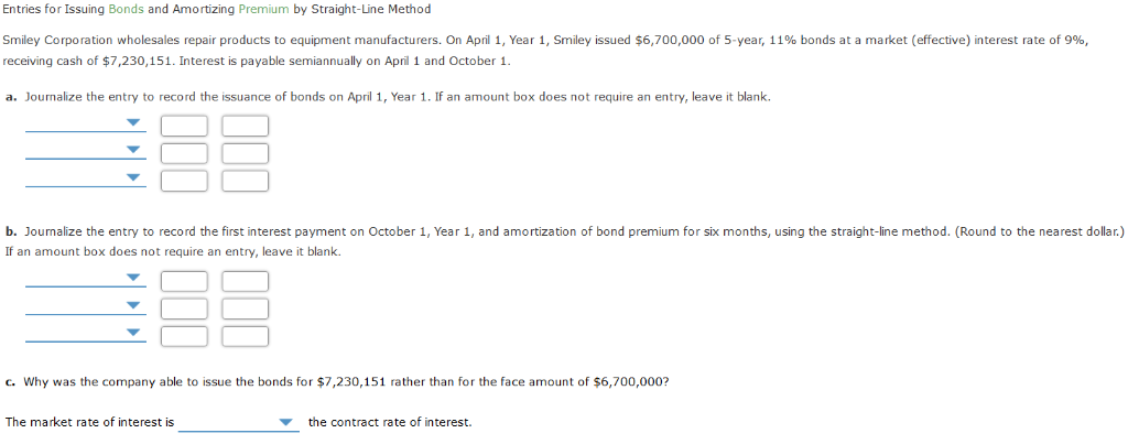  Entries for Issuing Bonds and Amortizing Premium by Straight-Line Method Smiley