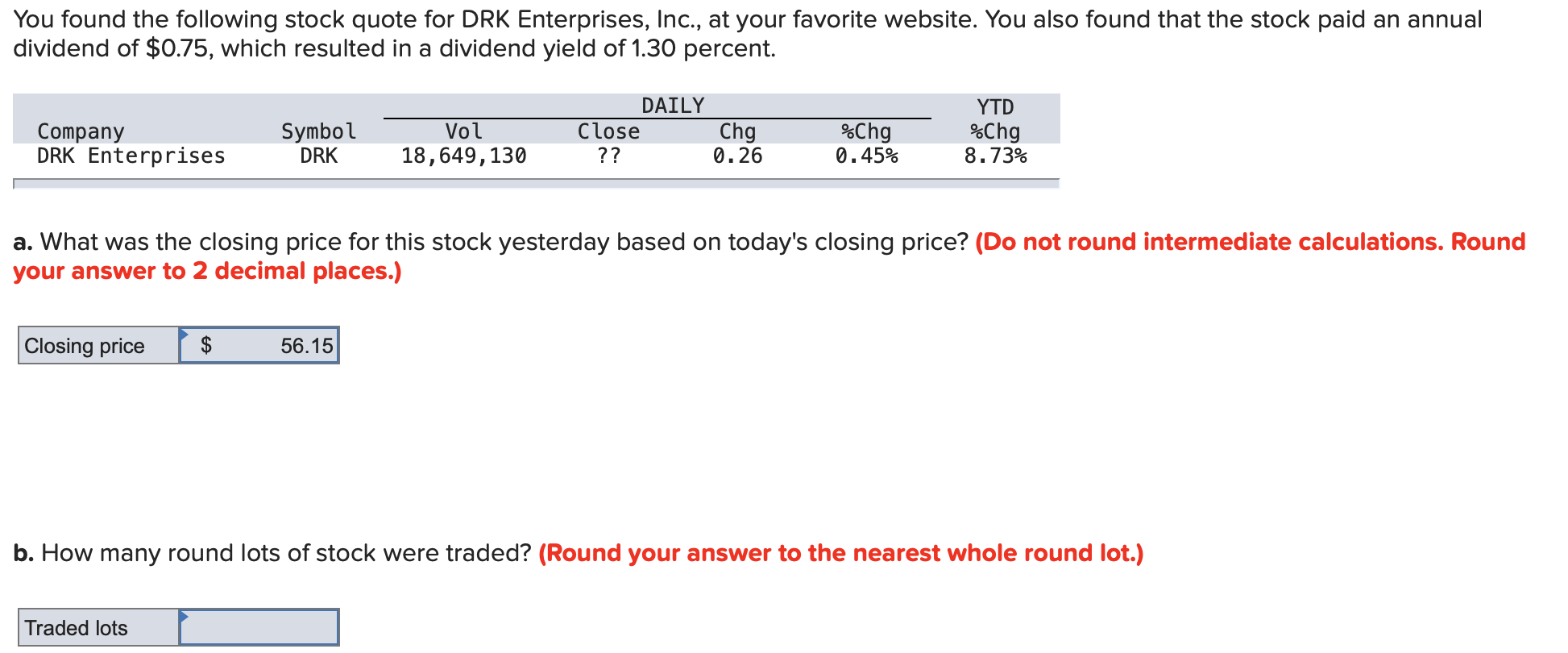 PLEASE HELP WITH ENTIRE EXERCISE PLEASE You found the following stock quote