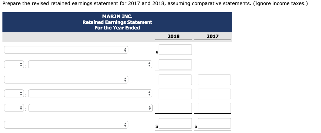 statements for Marin Inc. for the years 2017 and 2018 2018 2017