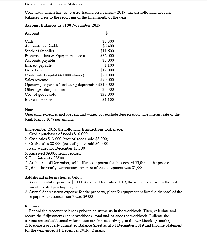  Please solve using the shown Workbook in excel Balance Sheet &