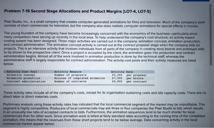  Problem 7-19 Second Stage Allocations and Product Margins [LO7-4, LO7-5] Pixel