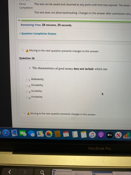  This test can be saved and resumed at any point until