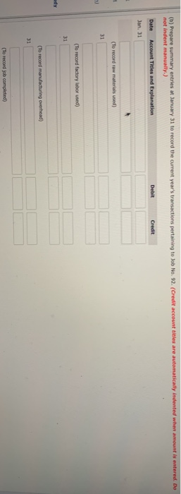 sheet for Ryan Company is shown below. Job No. 92 For 2,000