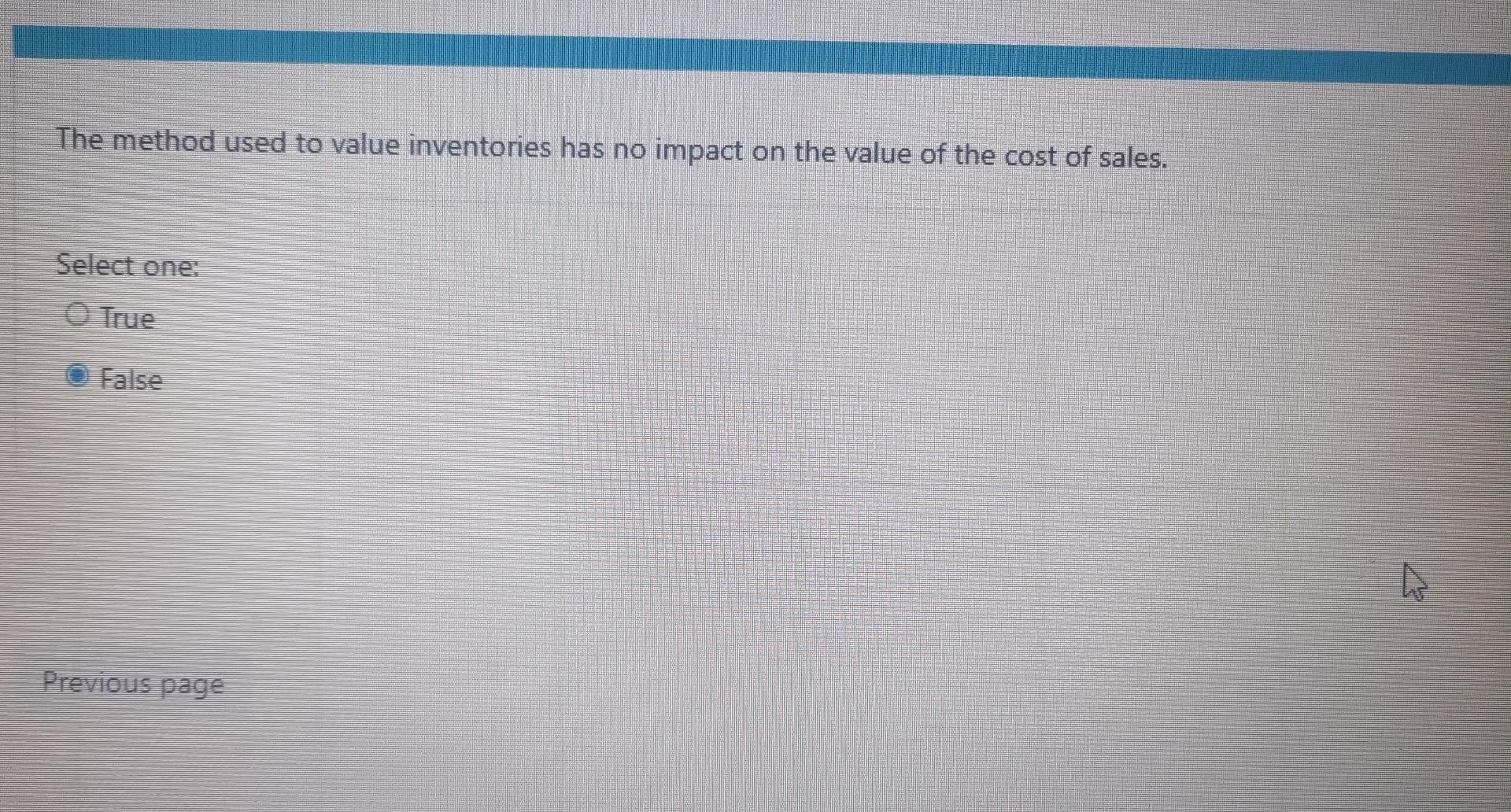  The method used to value inventories has no impact on the