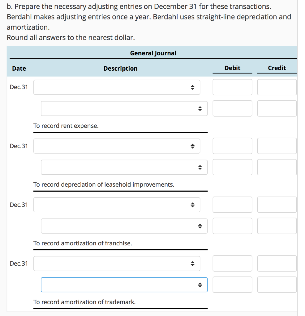 operations and entered into the following transactions: Jan. Signed an eight-year lease
