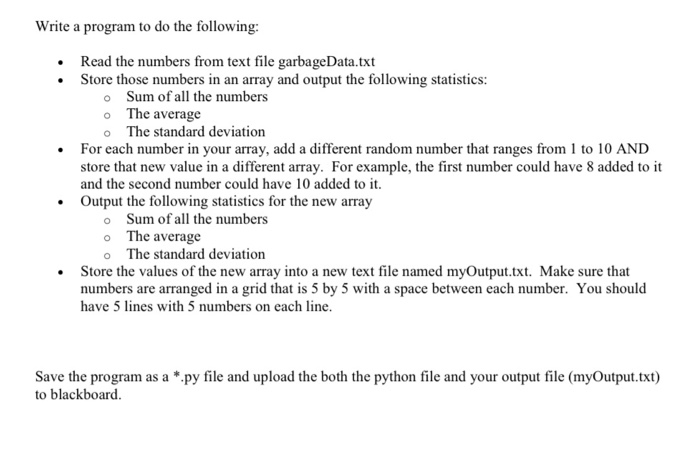  Details, garbagedata.txt file Write a program to do the following: .