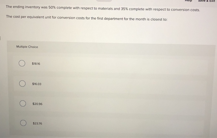 system. This month, the beginning inventory in the first processing department consisted