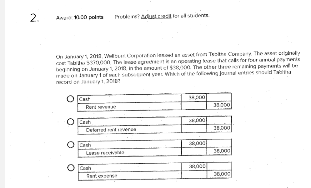 2 Award: 10.00 points Problems? Adjust credit for all students. On