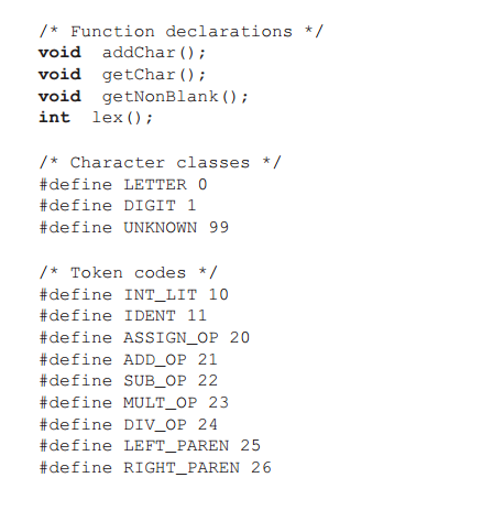 lexical analyzer (front.c) on page 166 in the textbook. Your console application