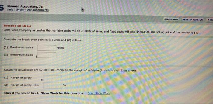  S Help System Announcements CALCULATOR PRINTER VERSION BA Exercise 18-16 ac