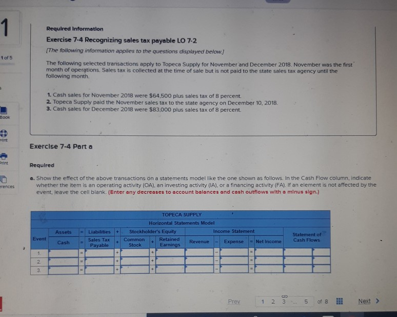 1 Required Information Exercise 7-4 Recognizing sales tax payable LO 7-2