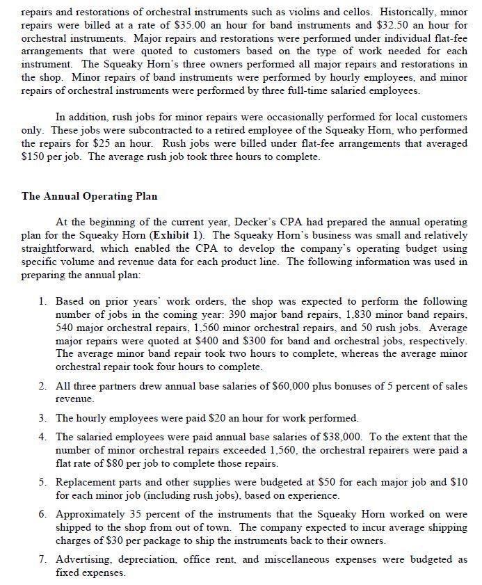 Order Costing) THE SQUEAKY HORN Eugene Decker hung up his office phone