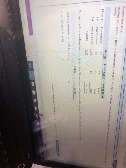  Exercise 6-5 Ballas Co. uses a periodic inventory system. Its records