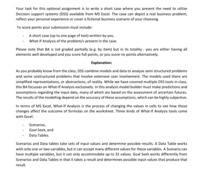  Your task for this optional assignment is to write a short