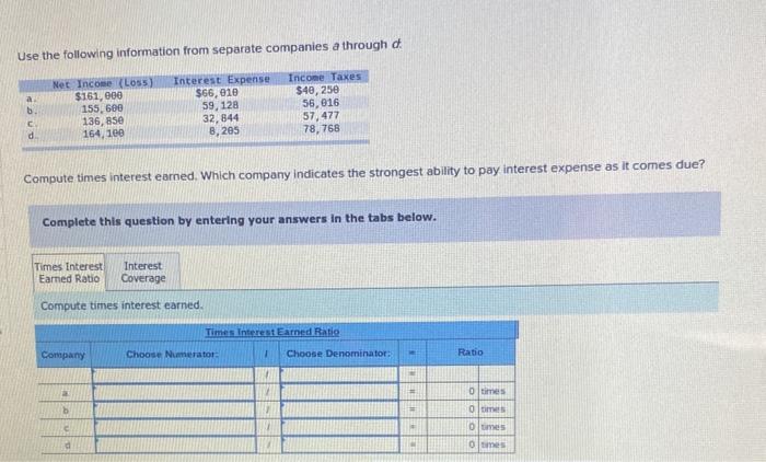  Use the following information from separate companies a through d. Net