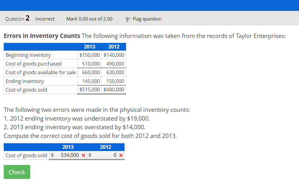 The following two errors were made in the physical inventory counts: 1.