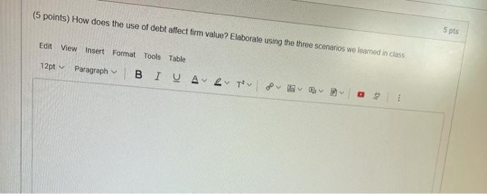  (5 points) How does the use of debt affect firm value?