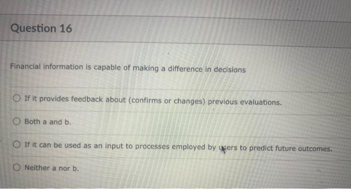  please answer as soon as possible. thank you! Question 16 Financial