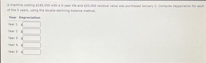  A machine costing $185,000 with a 5 -year life and $20,000
