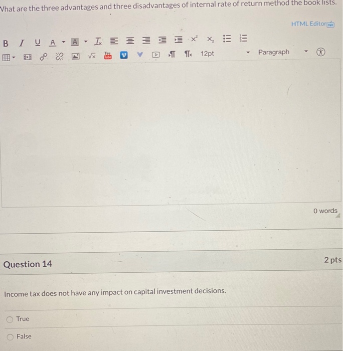 return and cash payback method Methods that use present value [Choose) Question
