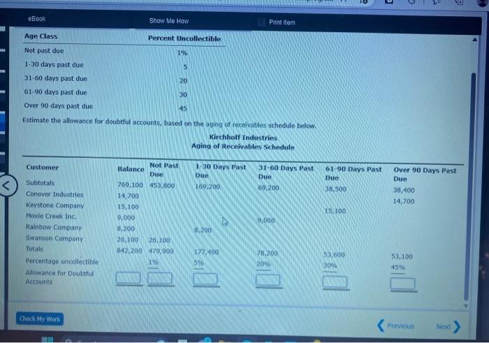  Estimate the allowance for doubtful accounts, based on the aging of