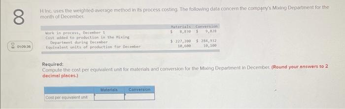  8 Hinc uses the weighted average method in its process costing.