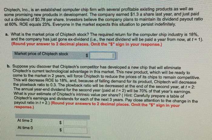  Chiptech, Inc., is an established computer chip firm with several profitable
