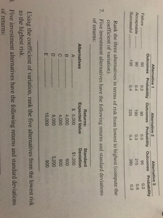  Alternative 1 Alternative 3 Alternative 2 Outcomes Probability Outcomes Probability Outcomes