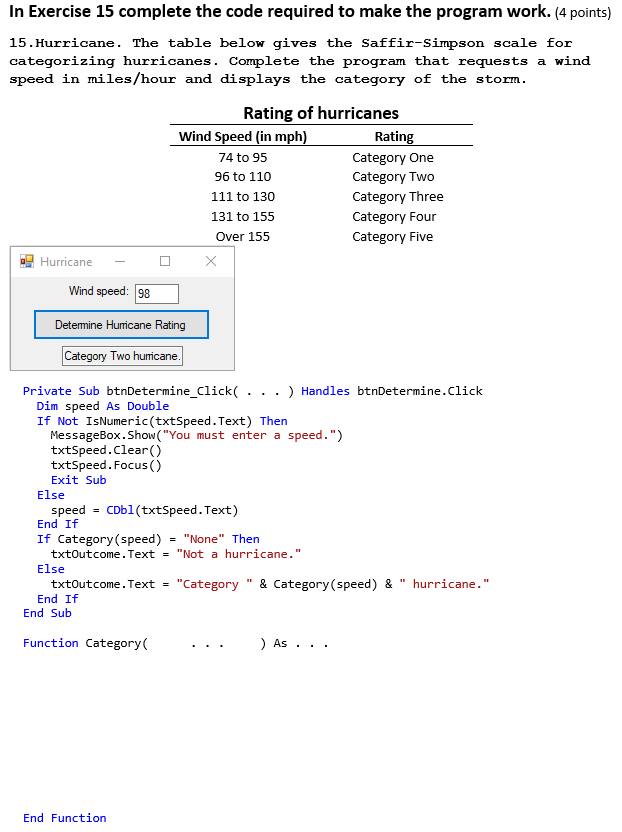  In Exercise 15 complete the code required to make the program
