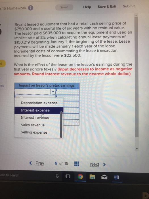 equipment that had a retail cash selling price of $750,000 and a
