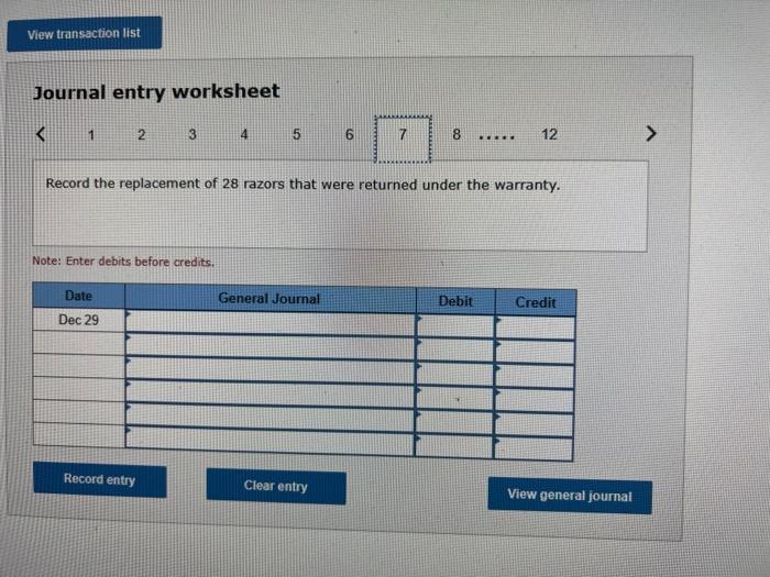 Record the cost of goods sold for 210 razors. Note: Enter debits
