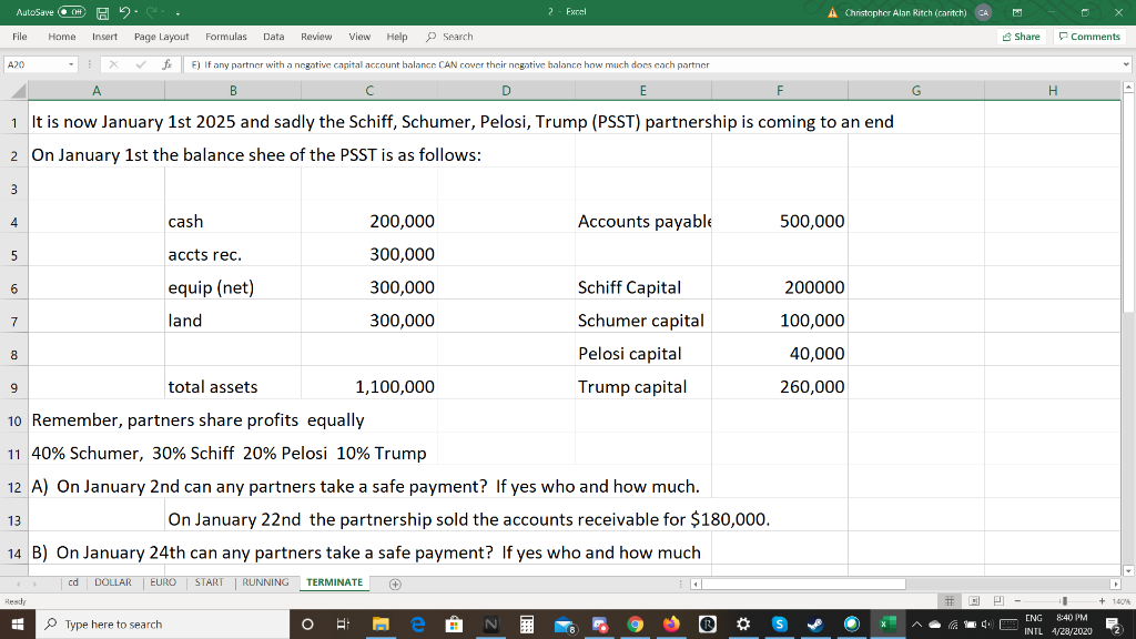  AutoSave H H 2. 2 - Excel A Christopher Alan Ritch(caritch)