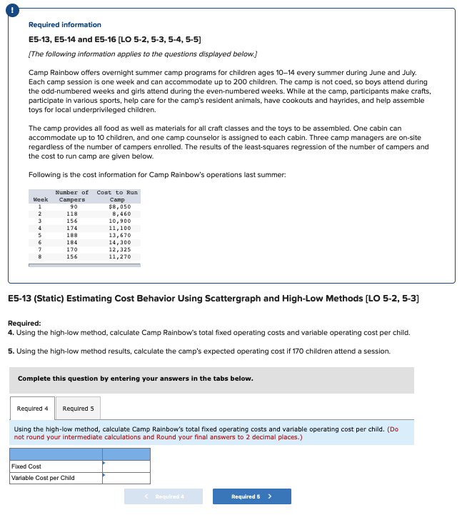  Required information E5-13, E5-14 and E5-16 [LO 5-2,5-3,5-4,5-5) [The following information
