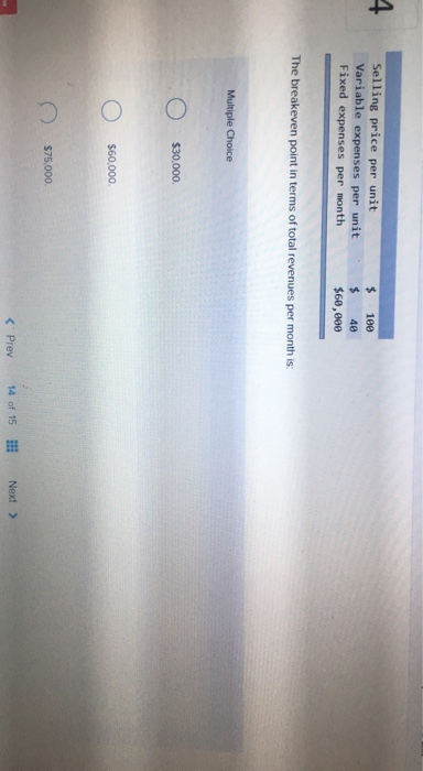  4 Selling price per unit Variable expenses per unit Fixed expenses
