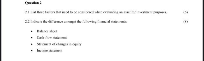  Question 2 2.1 List three factors that need to be considered