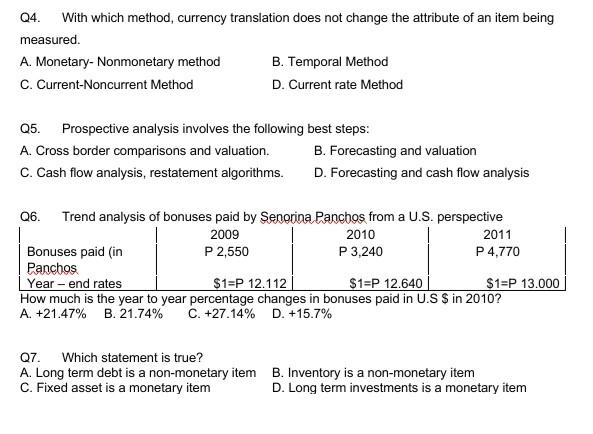 Q4. With which method, currency translation does not change the attribute