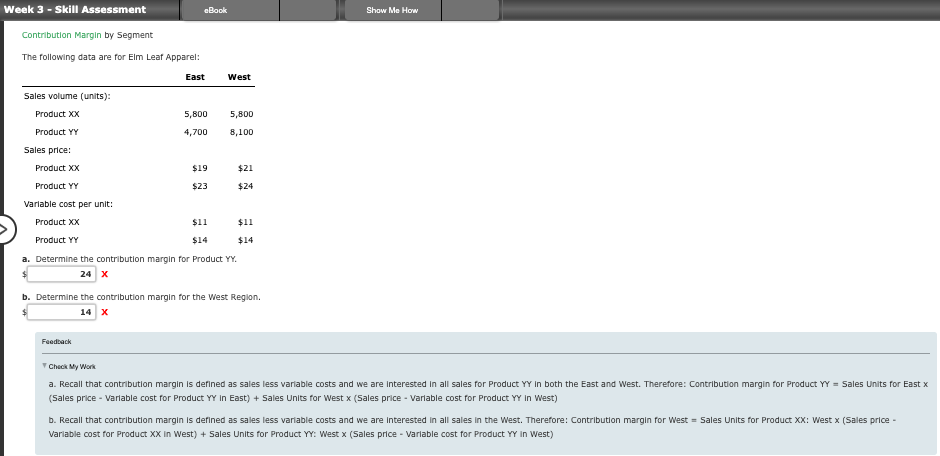  Contribution Margin by Segment The following data are for Elm Leaf