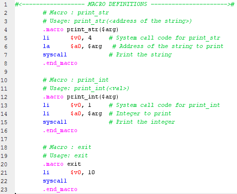 Use 'MARS' to Solve the problem: Extend macro.asm to include following two