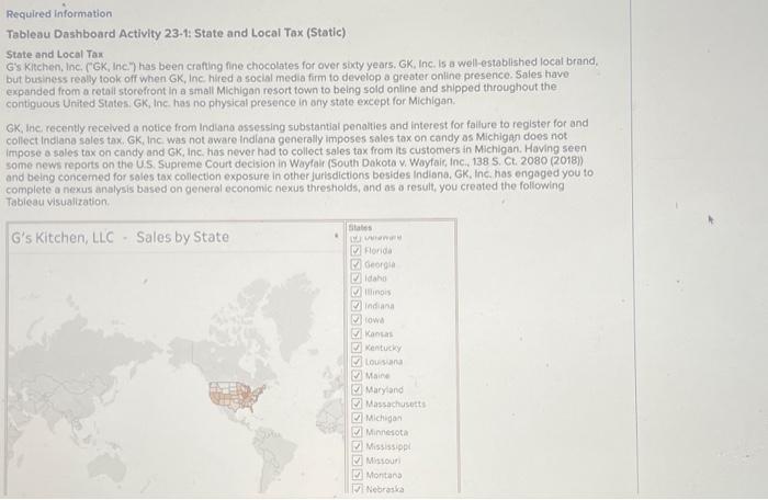  Can I get help Required information Tableau Dashboard Activity 23-1: State