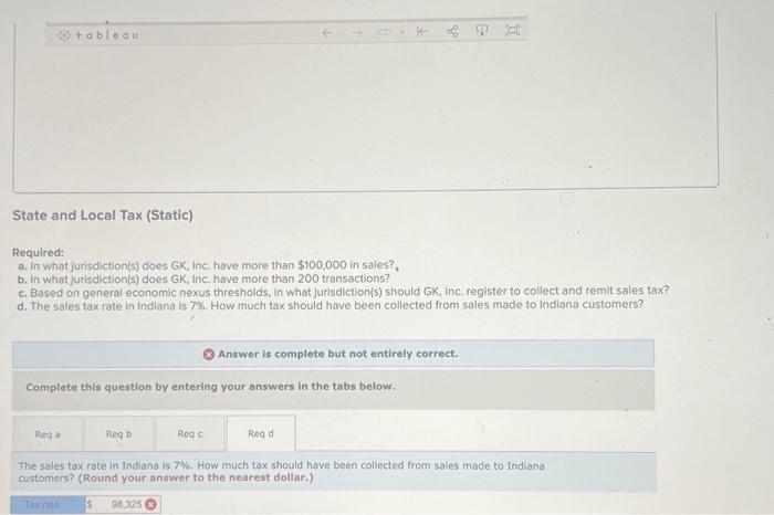 and Local Tax (Static) State and Local Tax G's Kitchen, lnc. (GK,