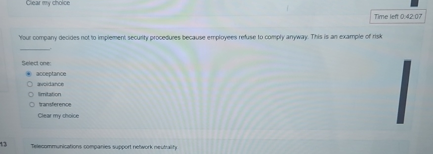  Clear my choice Time left 0:42:07 Your company decides not to