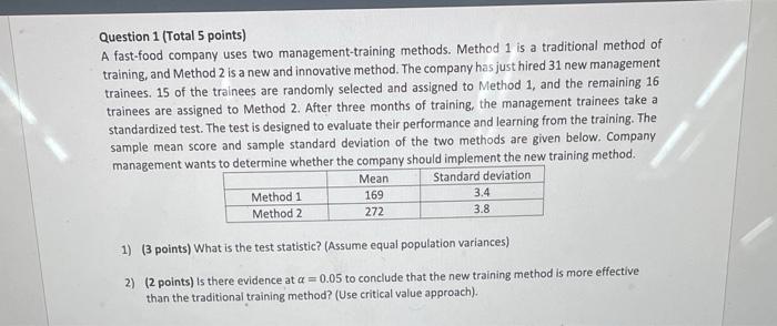 please help me with this one Question 1 (Total 5 points) A